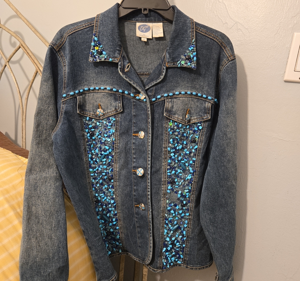 DG2 by Diane Gilman Blue Denim Jacket with Turquoise Embellishments